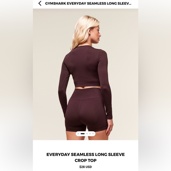 Gymshark Chocolate Brown Long Sleeve Crop Top Long Sleeve - Picture 2 of 2